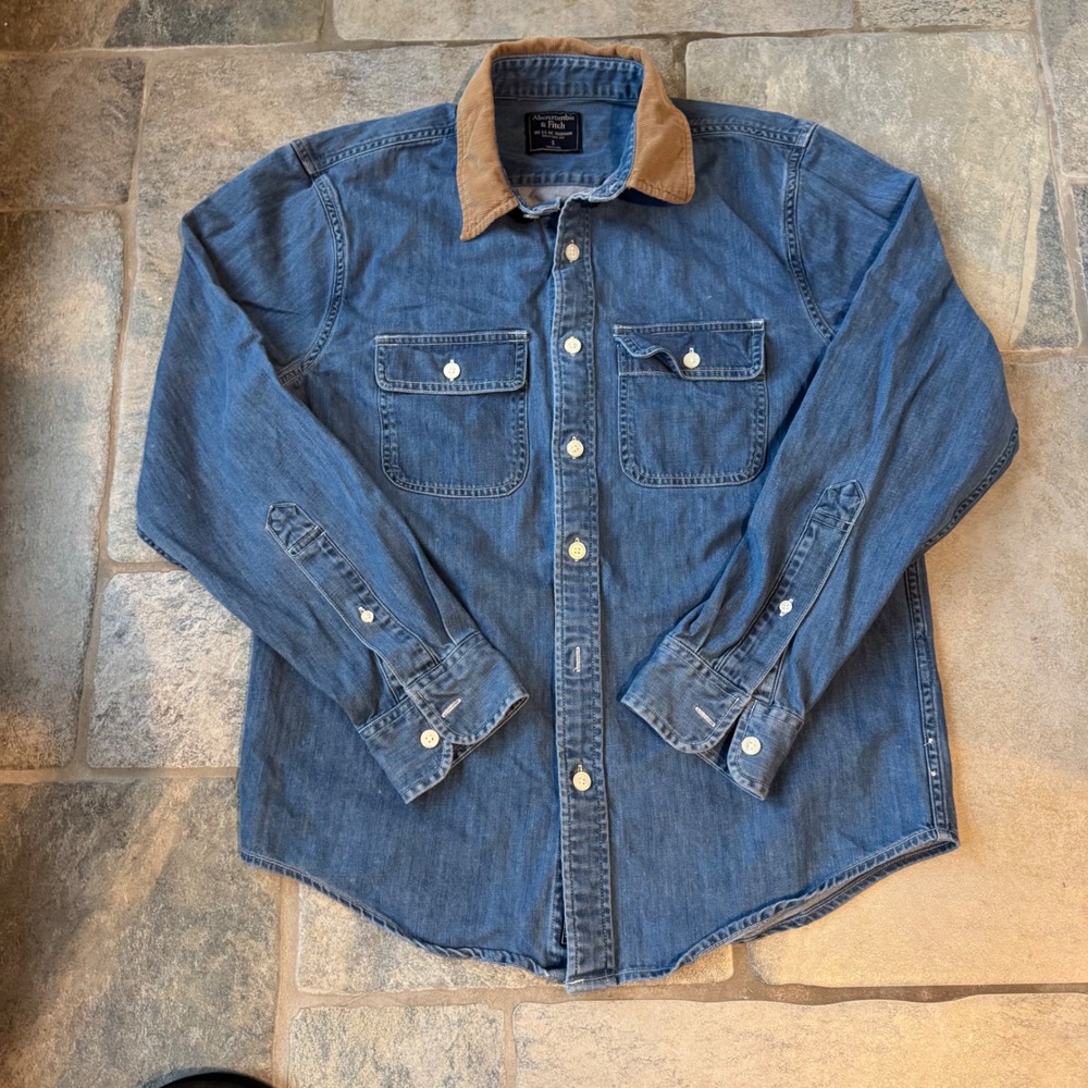 Y2K Abercrombie Denim Shirt Corduroy Collar Western Fall Layering Sz Small